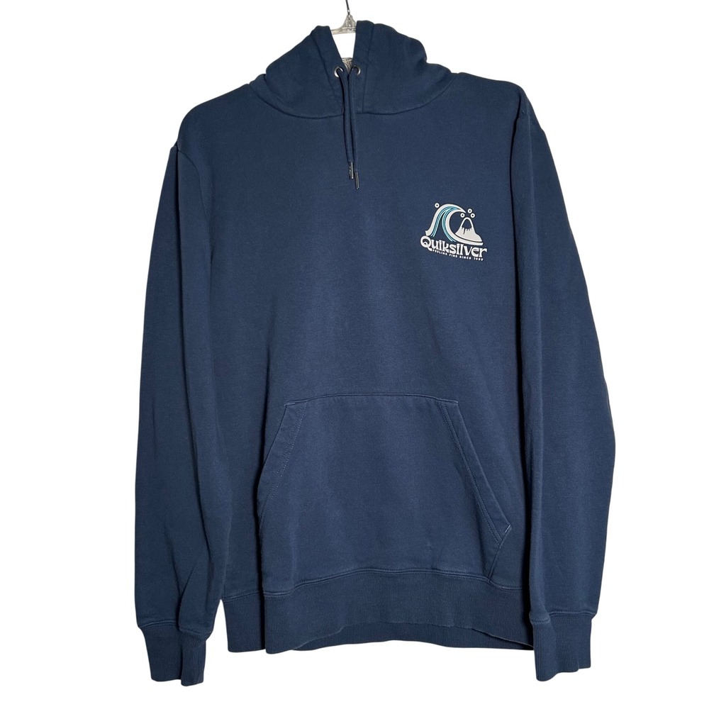 Quiksilver Navy Blue Hoodie Men's Small Volcano Wave Logo "Feeling Fine" Graphic